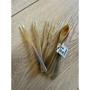 Be Home Water Buffalo Horn Appetizer Set 4 Forks 4 Spoons Natural Amber Handmade